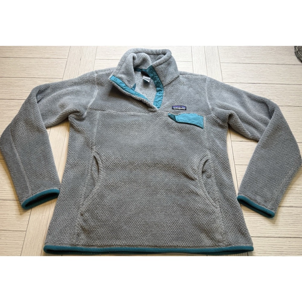 Patagonia Women Re Tool Snap T Fleece Nickel Gray Turquoise Trim M Quarter Snap